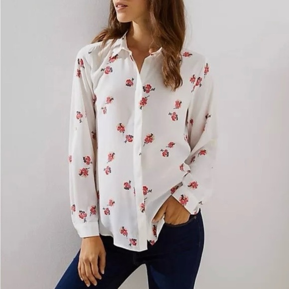 LOFT Tops - Loft White Floral Utility Blouse
